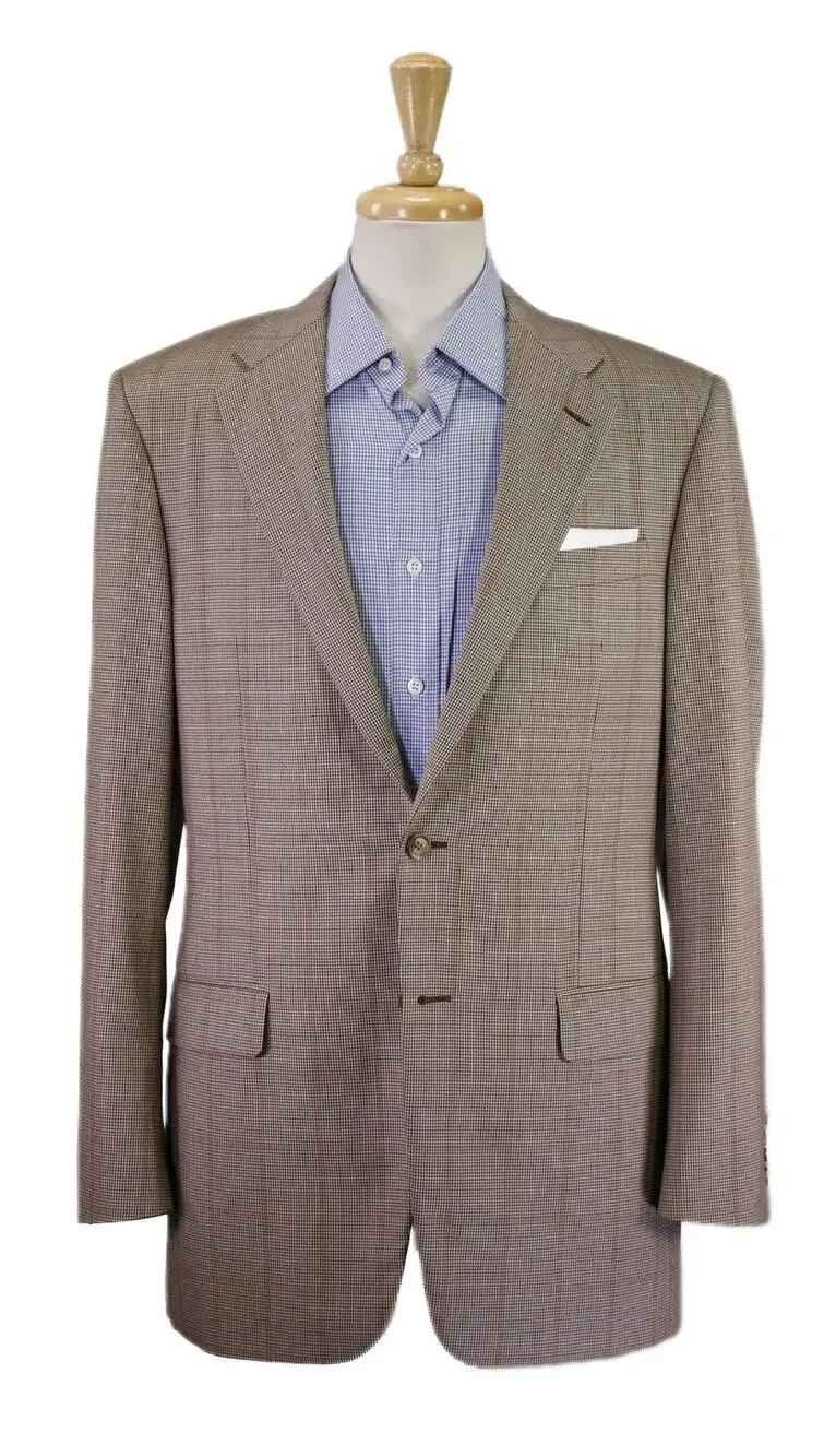 Hickey Freeman Current Addison Brown Windowpane 2-Btn Wool Sportcoat Blazer 40L